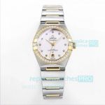 OM Factory Replica Omega Constellation Yellow Gold Diamond Bezel White Dial Ladies 29MM Watch